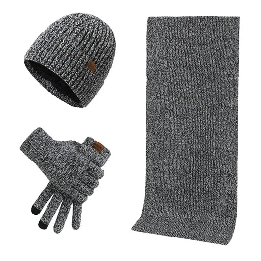 Conjunto casual de inverno com chapéu, cachecol e luvas para homens