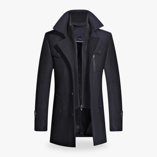 Manteau pour homme avec col montant, boutons et fermeture à glissière