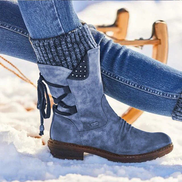 Botas de neve impermeáveis para mulheres - botas de inverno de cano médio e alto com sola antiderrapante