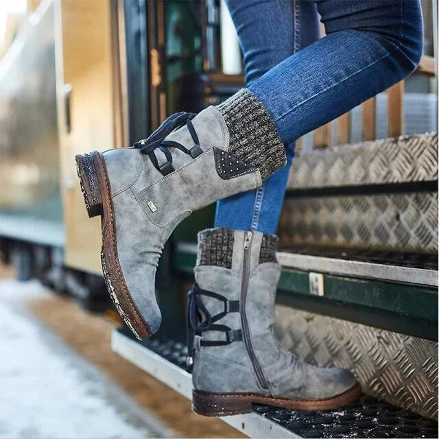 Botas de neve impermeáveis para mulheres - botas de inverno de cano médio e alto com sola antiderrapante