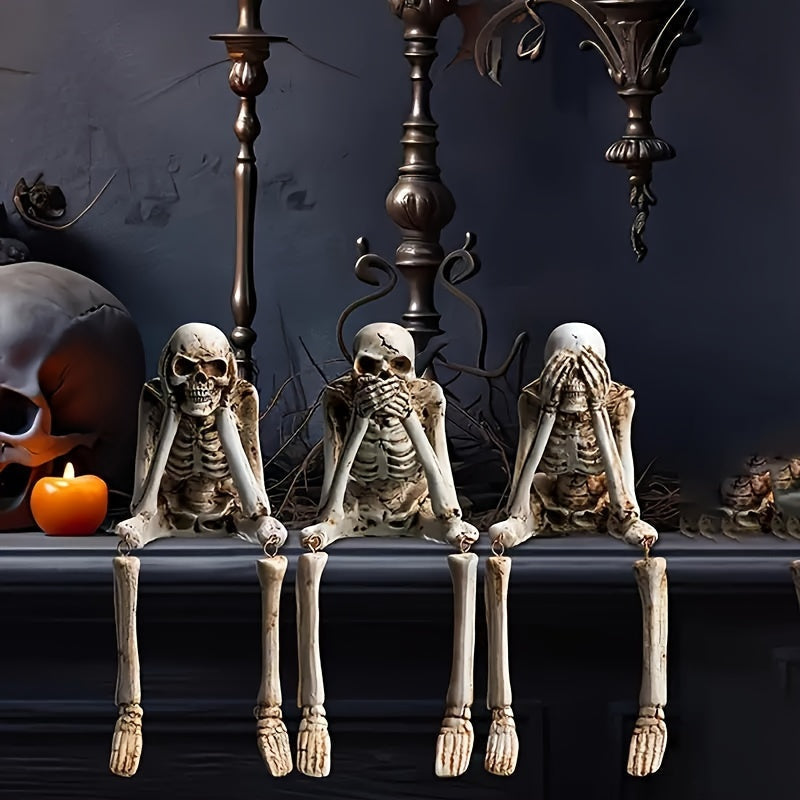 CryptSkulls | Trio de cranii 3D din rășină - Set de decorațiuni de Halloween cu figuri de fantome