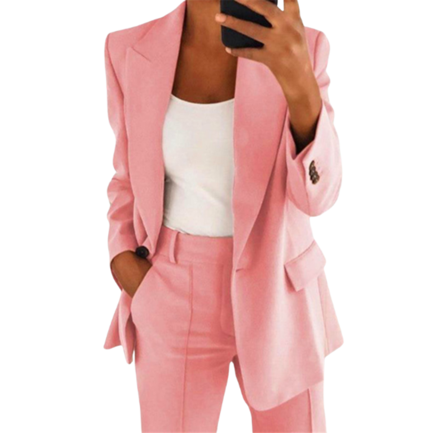 To-delt damedragt med blazer og bukser i klassisk snit