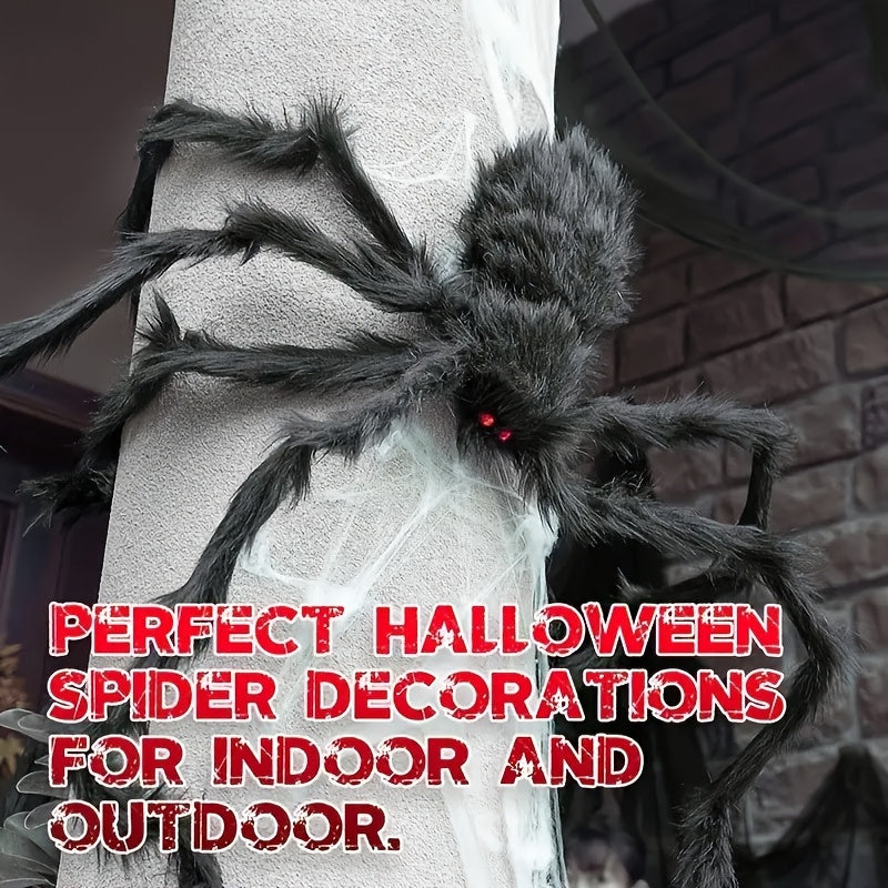 WebCreeper | 2 buc. păianjen uriaș de 50 cm cu pânză de păianjen - set de decorațiuni de Halloween pentru utilizare în aer liber