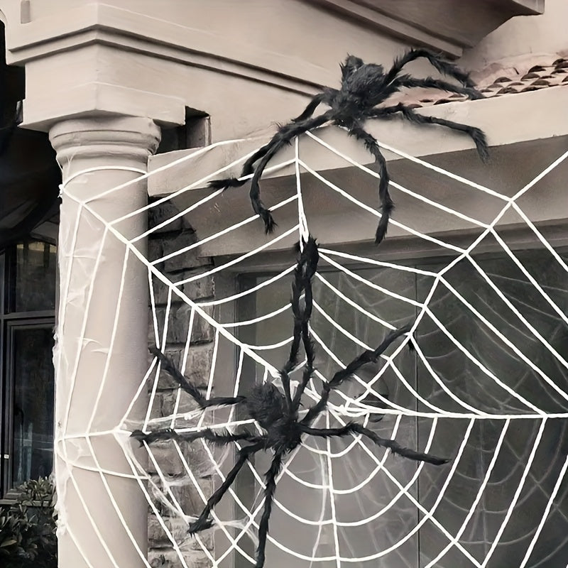 WebCreeper | 2 buc. păianjen uriaș de 50 cm cu pânză de păianjen - set de decorațiuni de Halloween pentru utilizare în aer liber