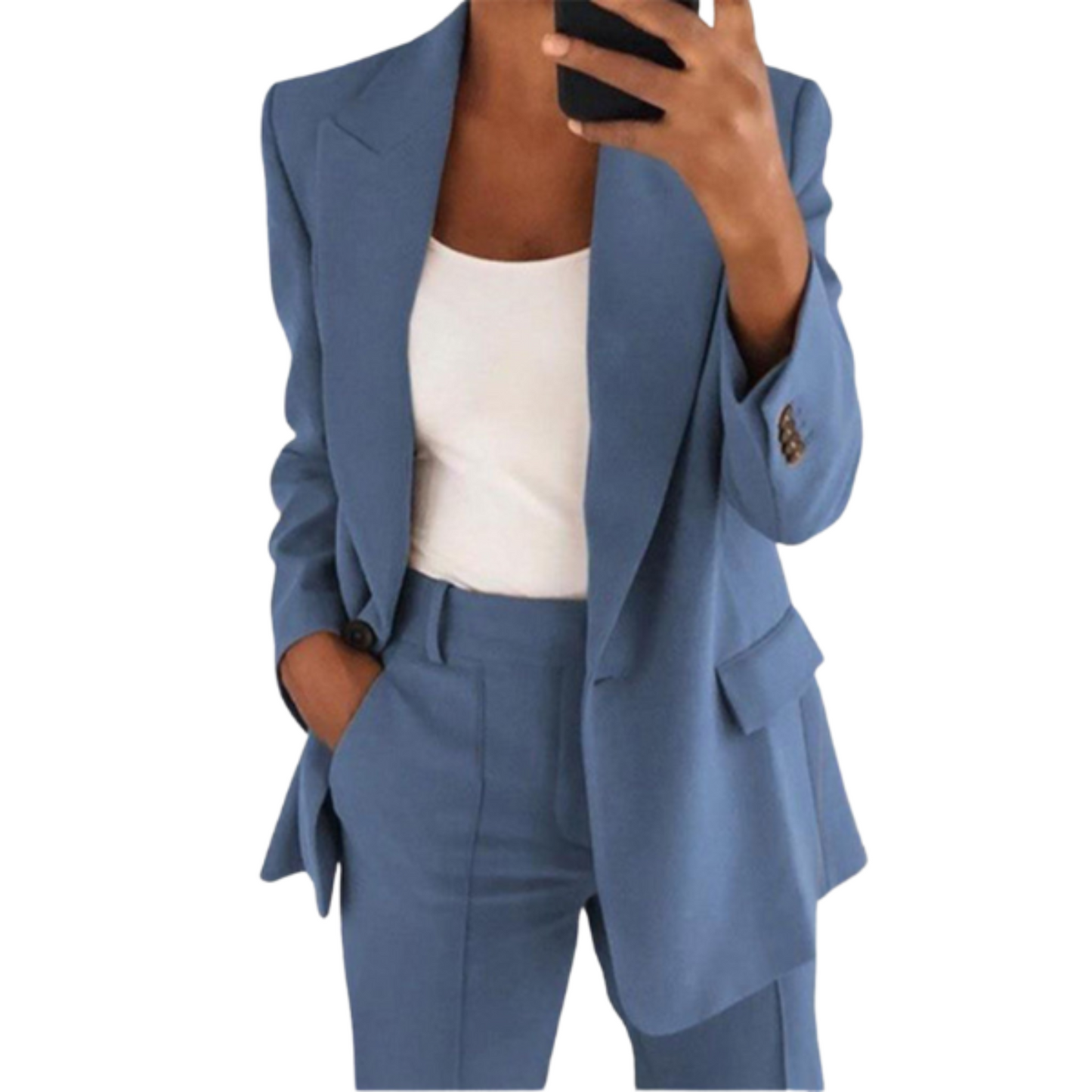 To-delt damedragt med blazer og bukser i klassisk snit