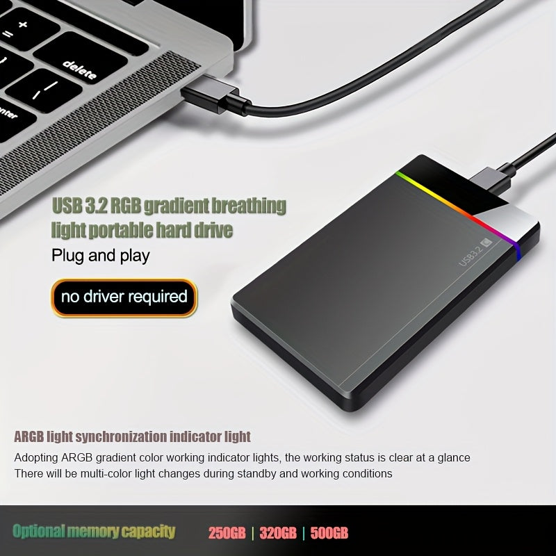 Disque dur externe portable USB-C & PD Fast (250 Go-500 Go, pour PC, Mac et appareils intelligents).