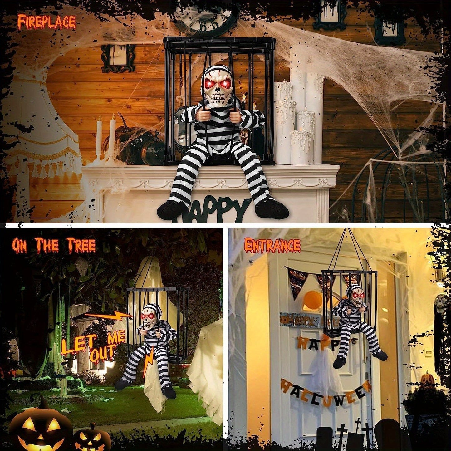 TerrorBone | Schelet animat care țipă ca decorațiune de Halloween – senzor de mișcare pentru exterior, decorațiune înfricoșătoare