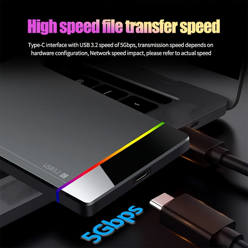 Disque dur externe portable USB-C & PD Fast (250 Go-500 Go, pour PC, Mac et appareils intelligents).