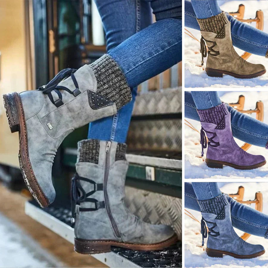 Botas de neve impermeáveis para mulheres - botas de inverno de cano médio e alto com sola antiderrapante
