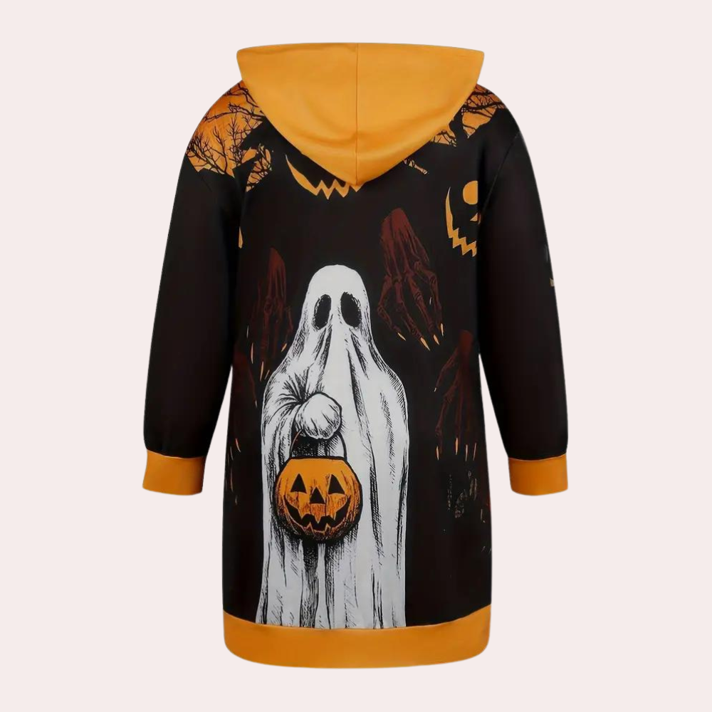 Φόρεμα Halloween με κουκούλα, που είναι τυπωμένο με σχέδιο φαντασμάτων και κολοκύθας