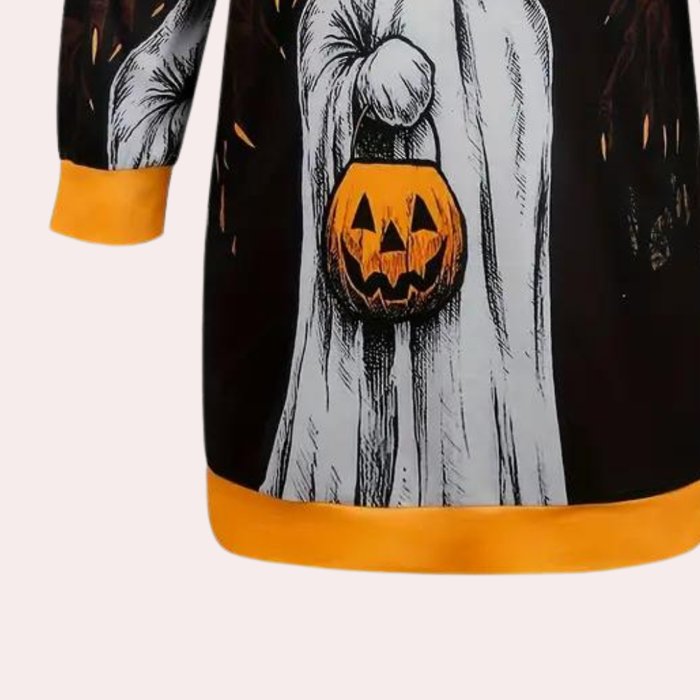 Φόρεμα Halloween με κουκούλα, που είναι τυπωμένο με σχέδιο φαντασμάτων και κολοκύθας