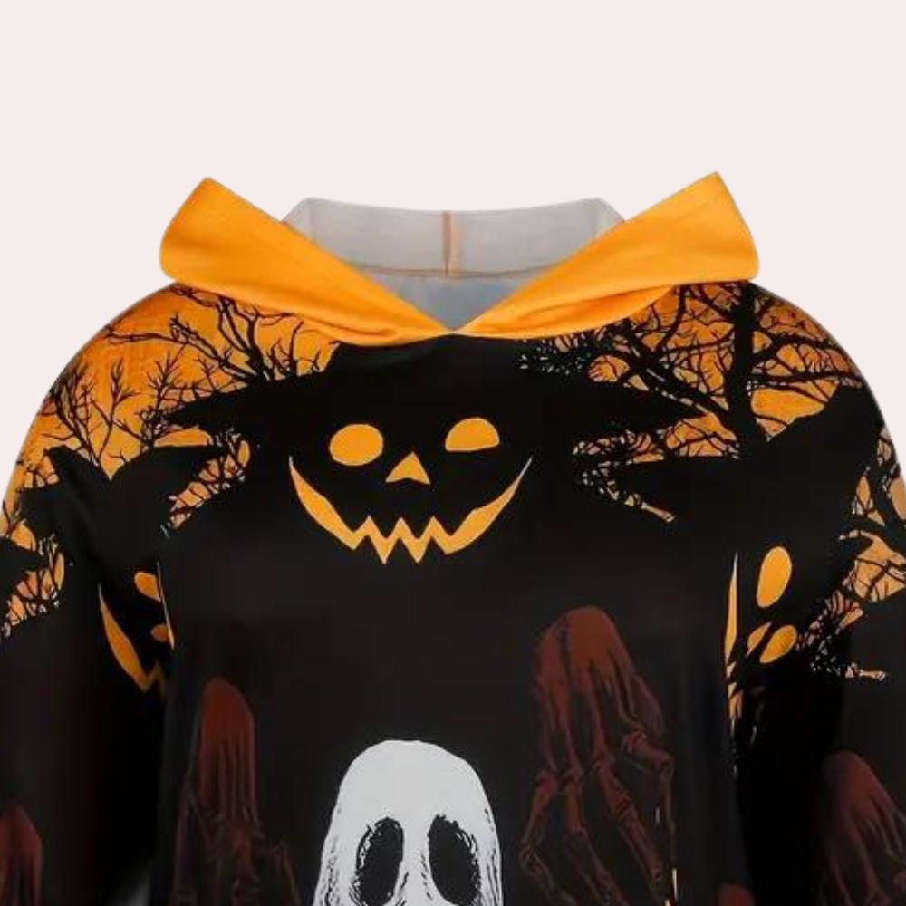 Φόρεμα Halloween με κουκούλα, που είναι τυπωμένο με σχέδιο φαντασμάτων και κολοκύθας