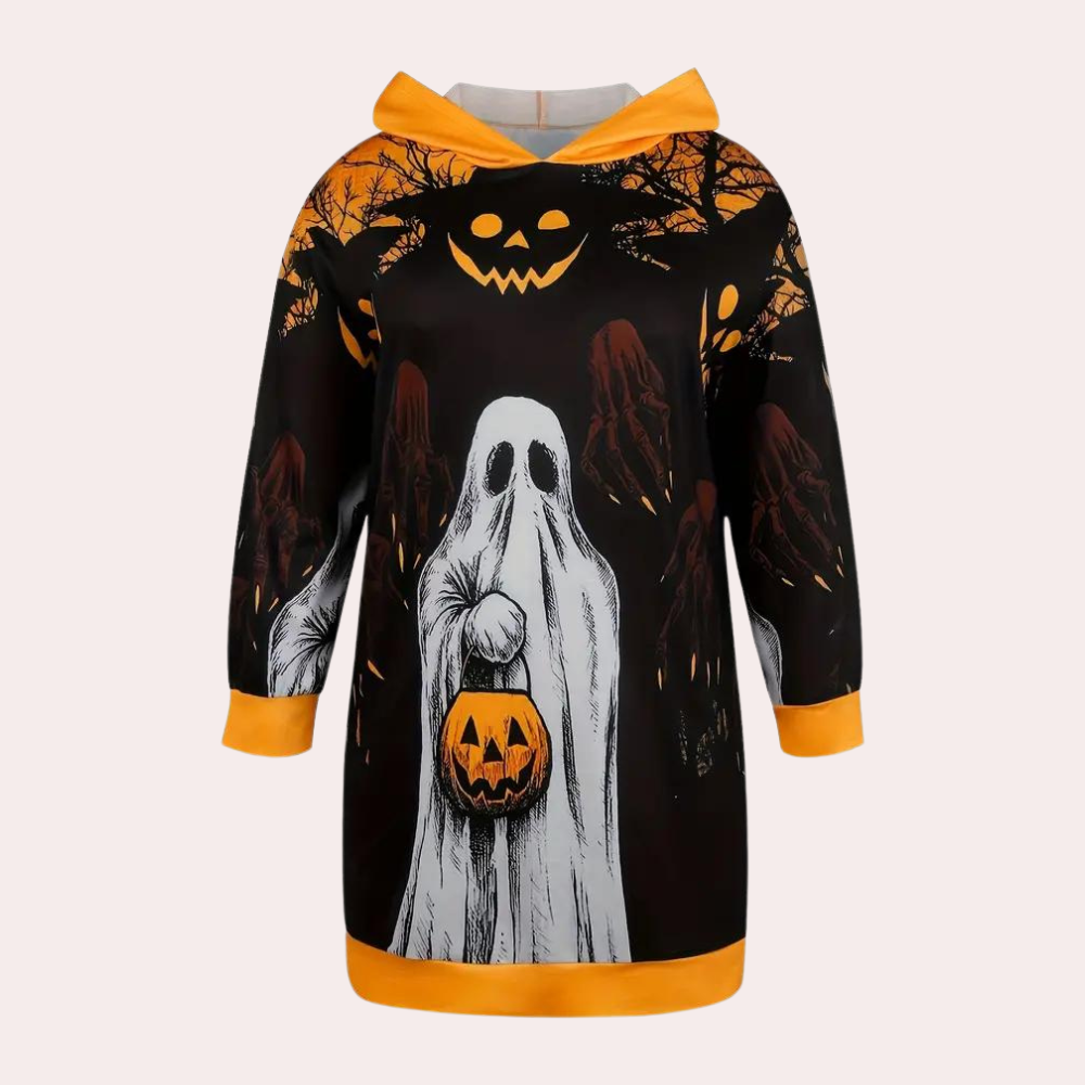 Φόρεμα Halloween με κουκούλα, που είναι τυπωμένο με σχέδιο φαντασμάτων και κολοκύθας