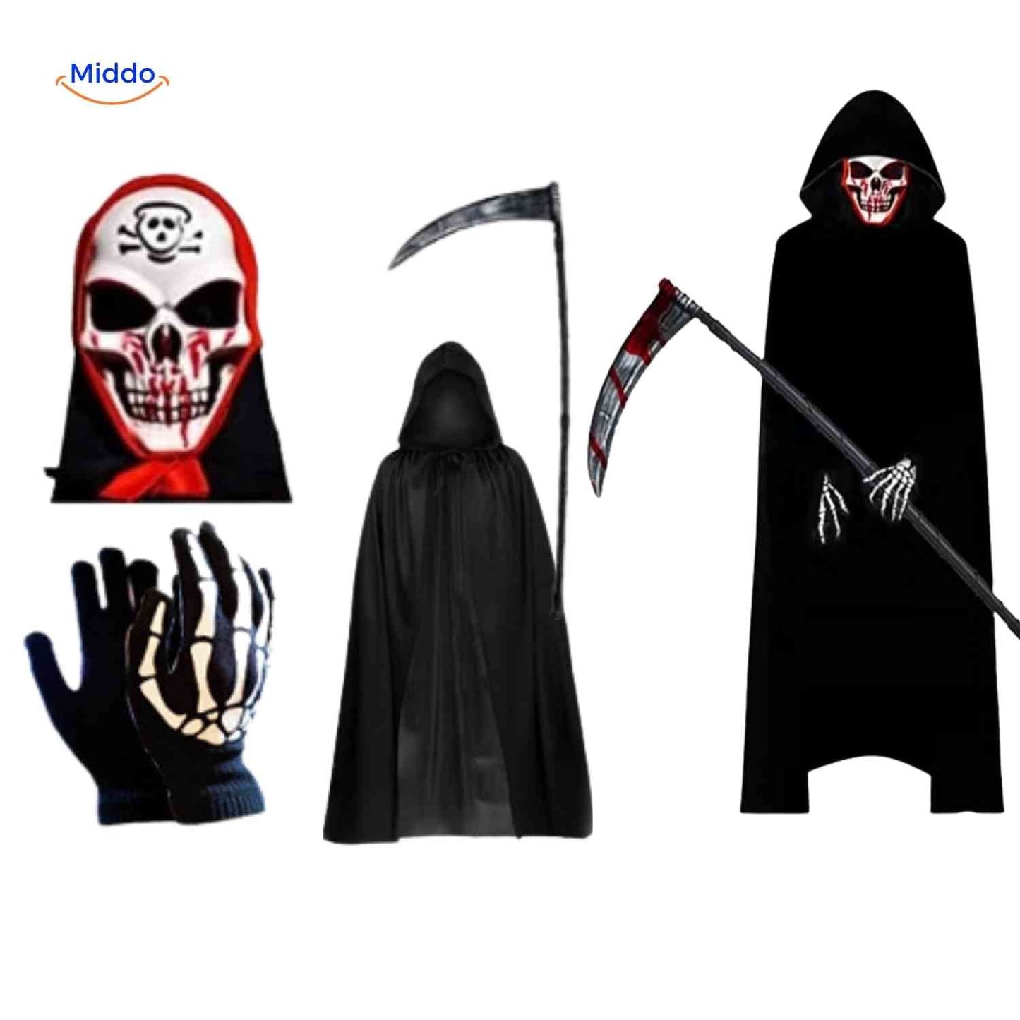 Grimora-készlet | kiegészítők Halloween-köpenyhez, csontvázmaszkokhoz és pecséthez