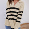 Pull en maille à col en V avec motif rayé pour femmes