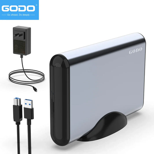Gabinete de alumínio GODO USB 3.0 para disco rígido externo (até 18 TB, 2,5"/3,5" SATA HDD/SSD)