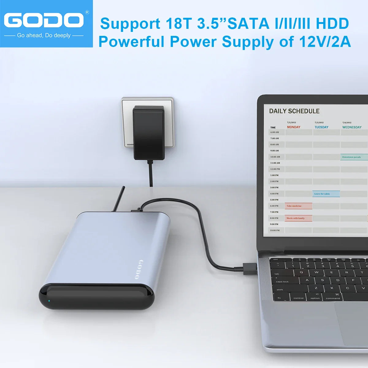 GODO USB 3.0 aluminiumskabinet til ekstern harddisk (op til 18 TB, 2,5"/3,5" SATA HDD/SSD)