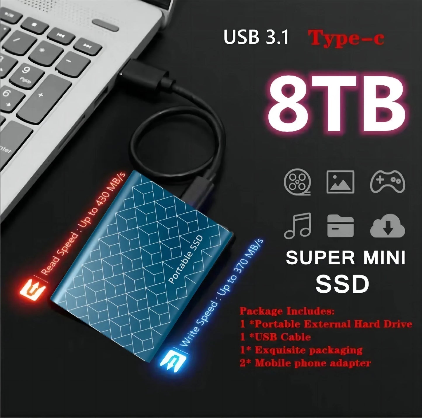 2026 Disque dur externe SSD 1TB/2TB M.2 pour Xiaomi, ordinateur de bureau et MacBook