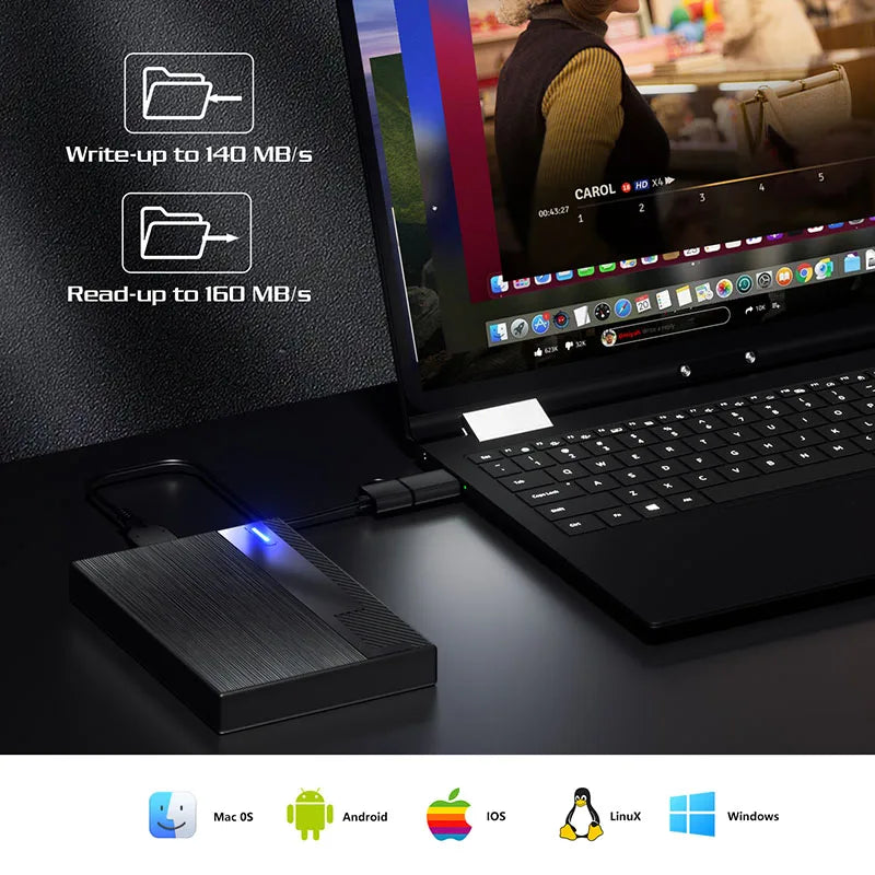 Disque dur externe portable 1 To, extension de stockage USB 3.0/USB-C pour PC, Mac et gaming