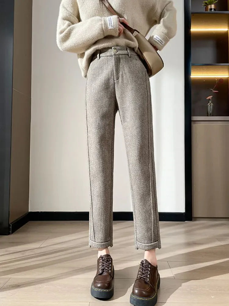 Tweed - Pantalon crayon en laine à taille haute