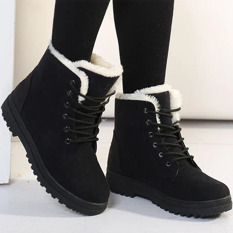 Bottes d'hiver pour femmes doublées en polaire - Bottines chaudes avec fermeture à lacets
