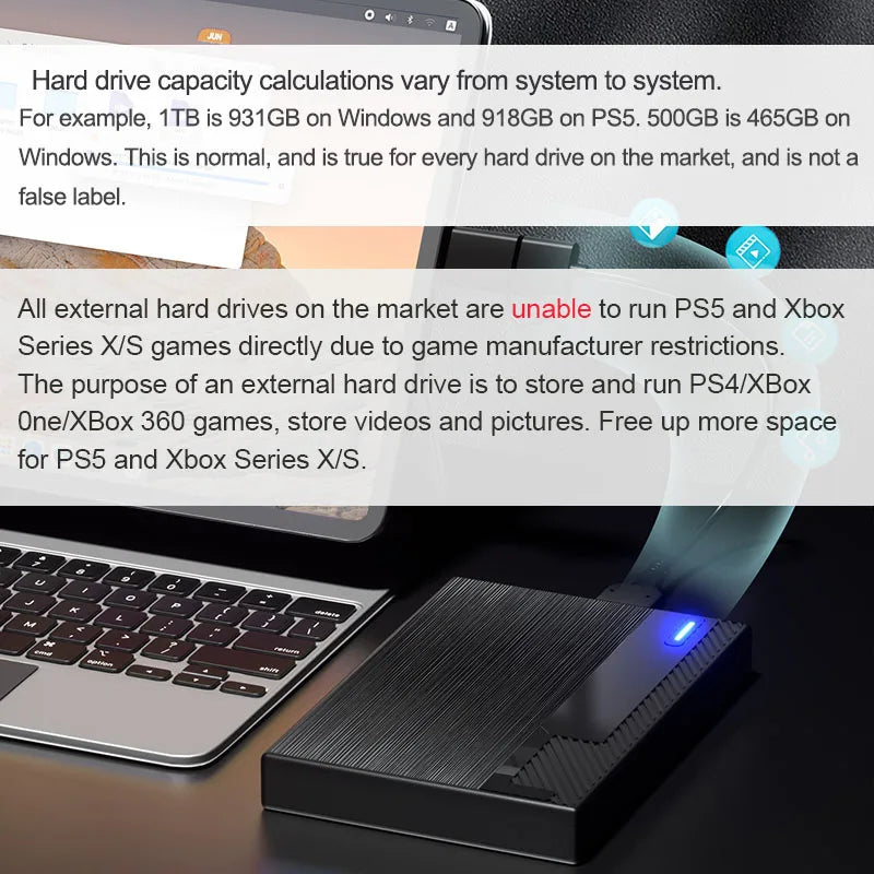 Disque dur externe portable 1 To, extension de stockage USB 3.0/USB-C pour PC, Mac et gaming