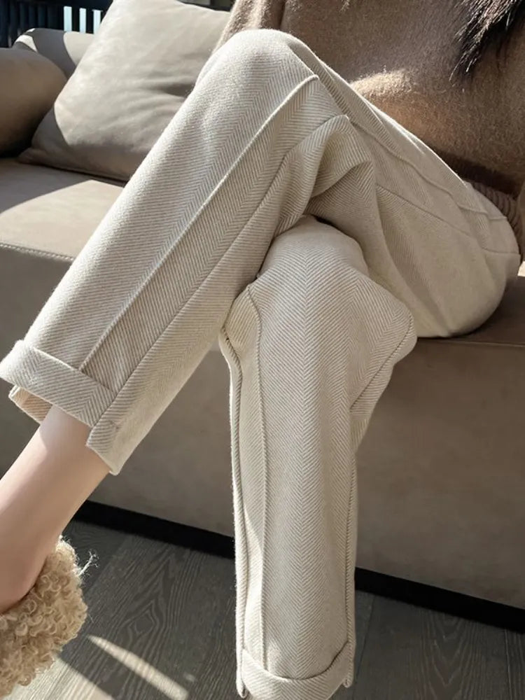 Tweed - Pantalon crayon en laine à taille haute