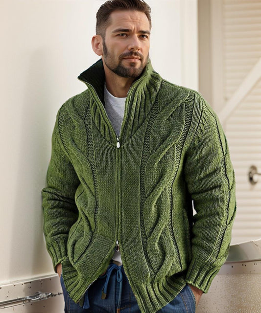 Pull en maille câblée pour hommes avec col montant et fermeture à glissière