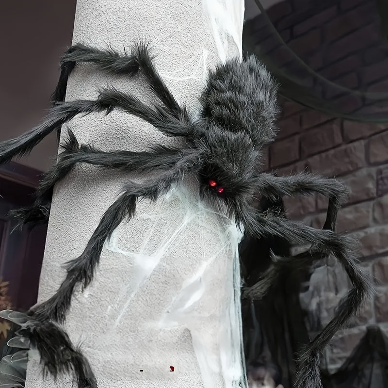 WebCreeper | 2 buc. păianjen uriaș de 50 cm cu pânză de păianjen - set de decorațiuni de Halloween pentru utilizare în aer liber