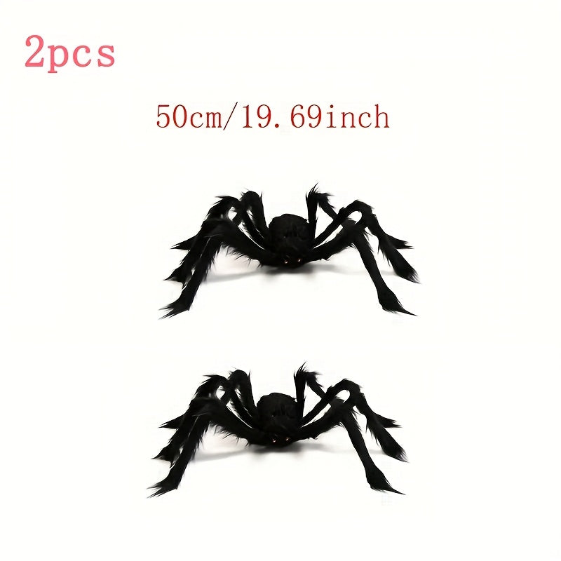WebCreeper | 2 buc. păianjen uriaș de 50 cm cu pânză de păianjen - set de decorațiuni de Halloween pentru utilizare în aer liber