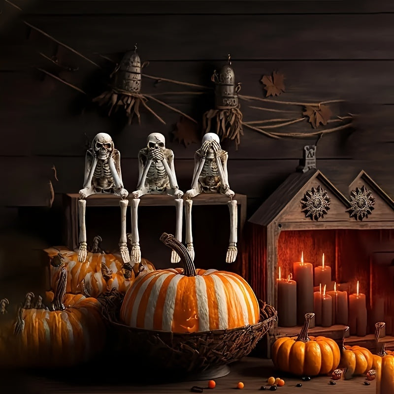 CryptSkulls | Trio de cranii 3D din rășină - Set de decorațiuni de Halloween cu figuri de fantome