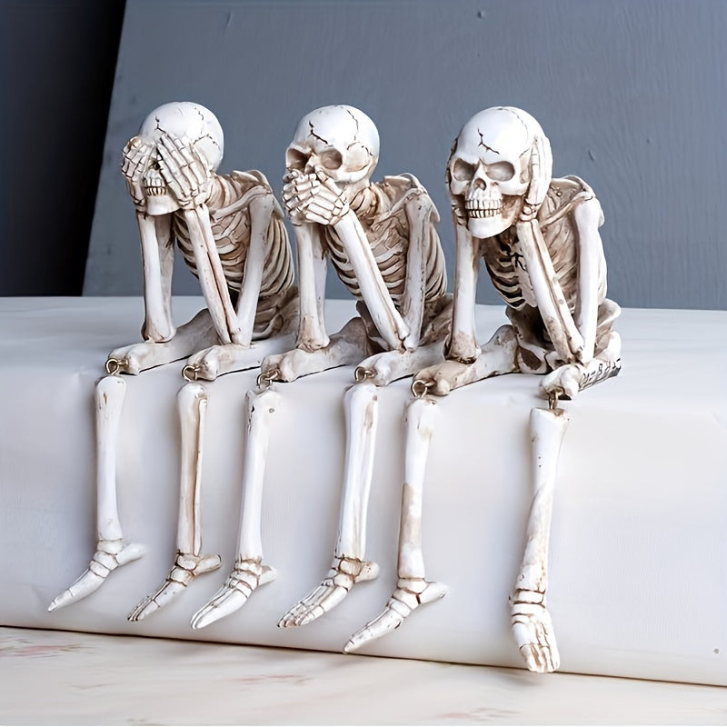 CryptSkulls | Trio de cranii 3D din rășină - Set de decorațiuni de Halloween cu figuri de fantome