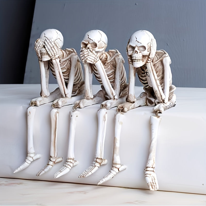 CryptSkulls | Trio de cranii 3D din rășină - Set de decorațiuni de Halloween cu figuri de fantome