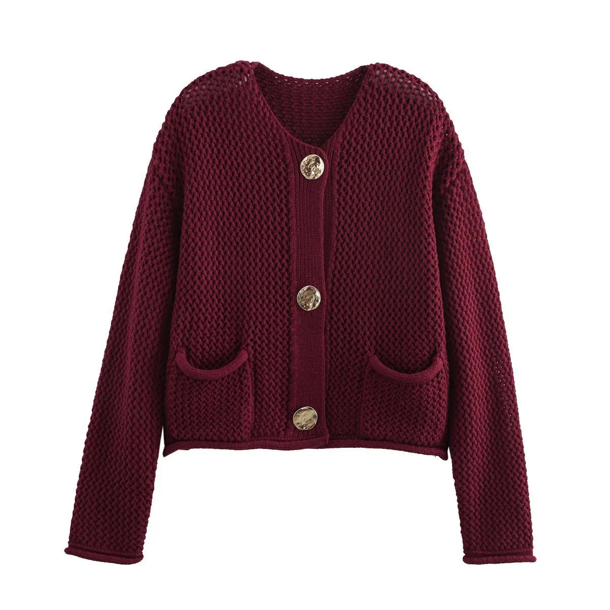 Kortstrikket cardigan med lommer og knapper til damer