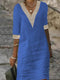 Robe chic en lin mélangé avec col en V et bordures en dentelle