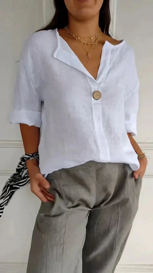 Anamae Chemise à col en V et manches mi-longues pour l'automne