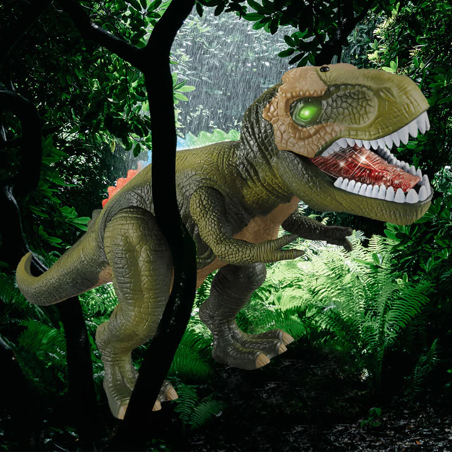 Távirányítós dinoszaurusz játék, amely jár és ordít