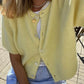 Women's short-sleeved round neck cardigan with front button closure