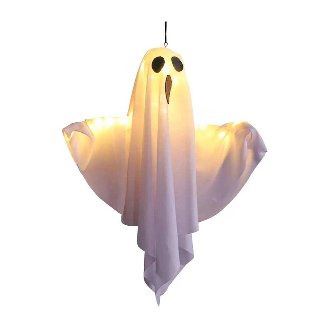 Halloween - svítící bílé duch - LED závěsná dekorace s světelnými řetězy