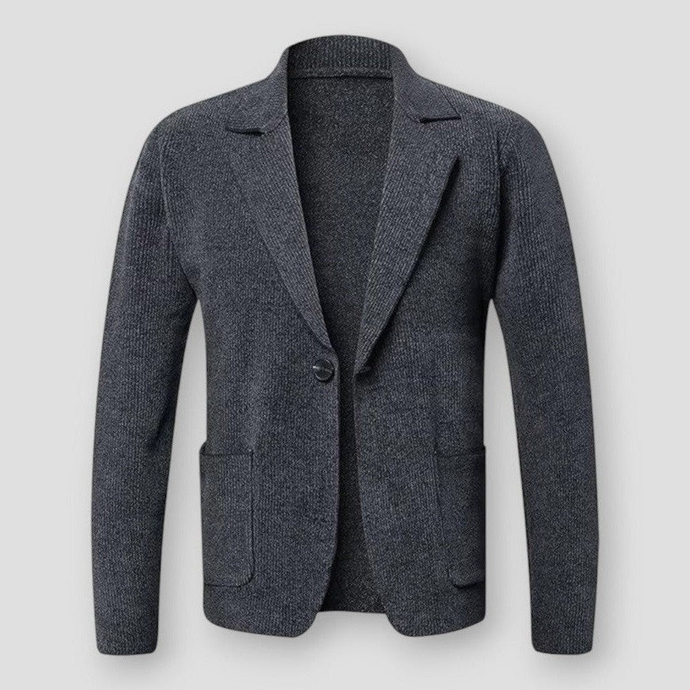 Strikket herrejakke med blazer-snit og tekstureret overflade