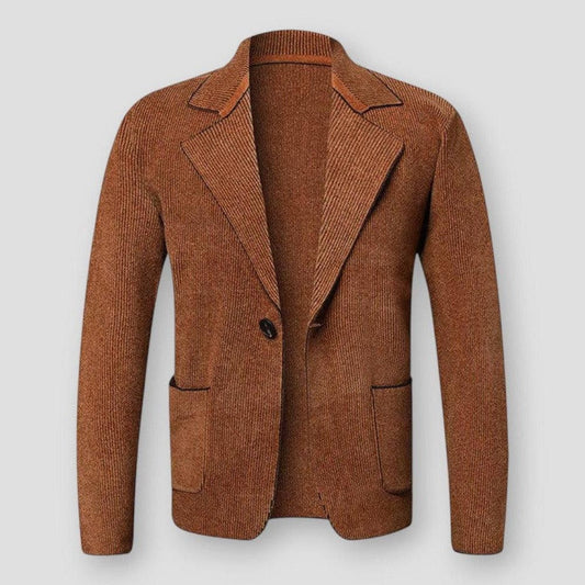 Strikket herrejakke med blazer-snit og tekstureret overflade