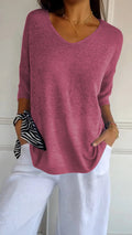 Loose knitted top with V-neck for women - Autumn special