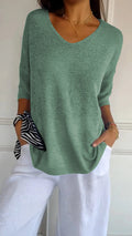 Loose knitted top with V-neck for women - Autumn special