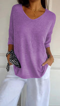 Loose knitted top with V-neck for women - Autumn special