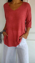 Loose knitted top with V-neck for women - Autumn special