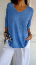 Loose knitted top with V-neck for women - Autumn special