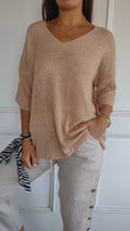 Loose knitted top with V-neck for women - Autumn special