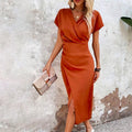 Chic midi dress with V-neckline - autumn edition