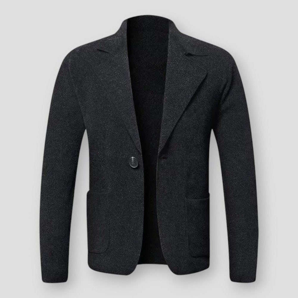 Strikket herrejakke med blazer-snit og tekstureret overflade