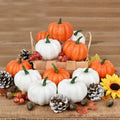 12 pcs. autumn decoration set with maple leaves and pumpkins